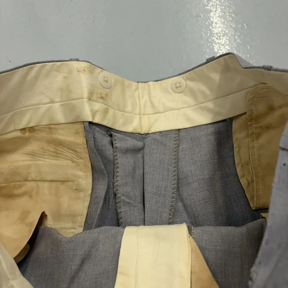 NOS Vintage 50s Grey Wool Wide Leg Buttonfly Trousers 36x27